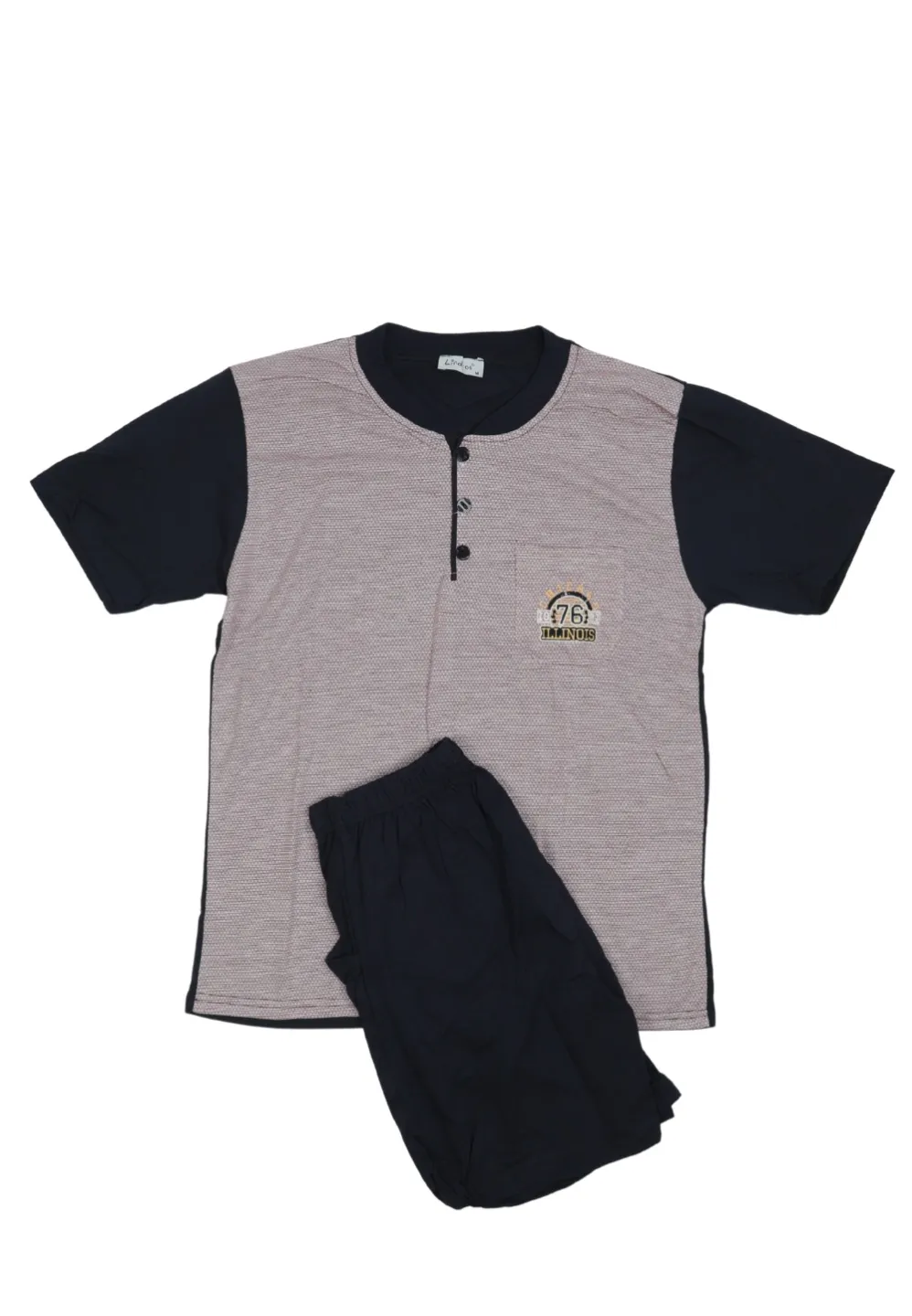 Pijama bărbați din bumbac, mânecă scurtă și pantaloni scurti- culoare roz - 1