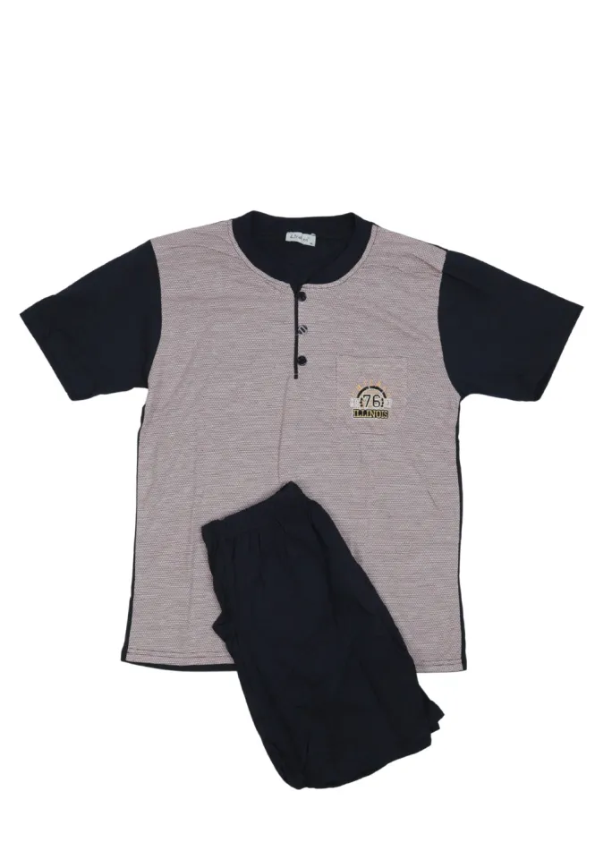 Pijama bărbați din bumbac, mânecă scurtă și pantaloni scurti- culoare roz