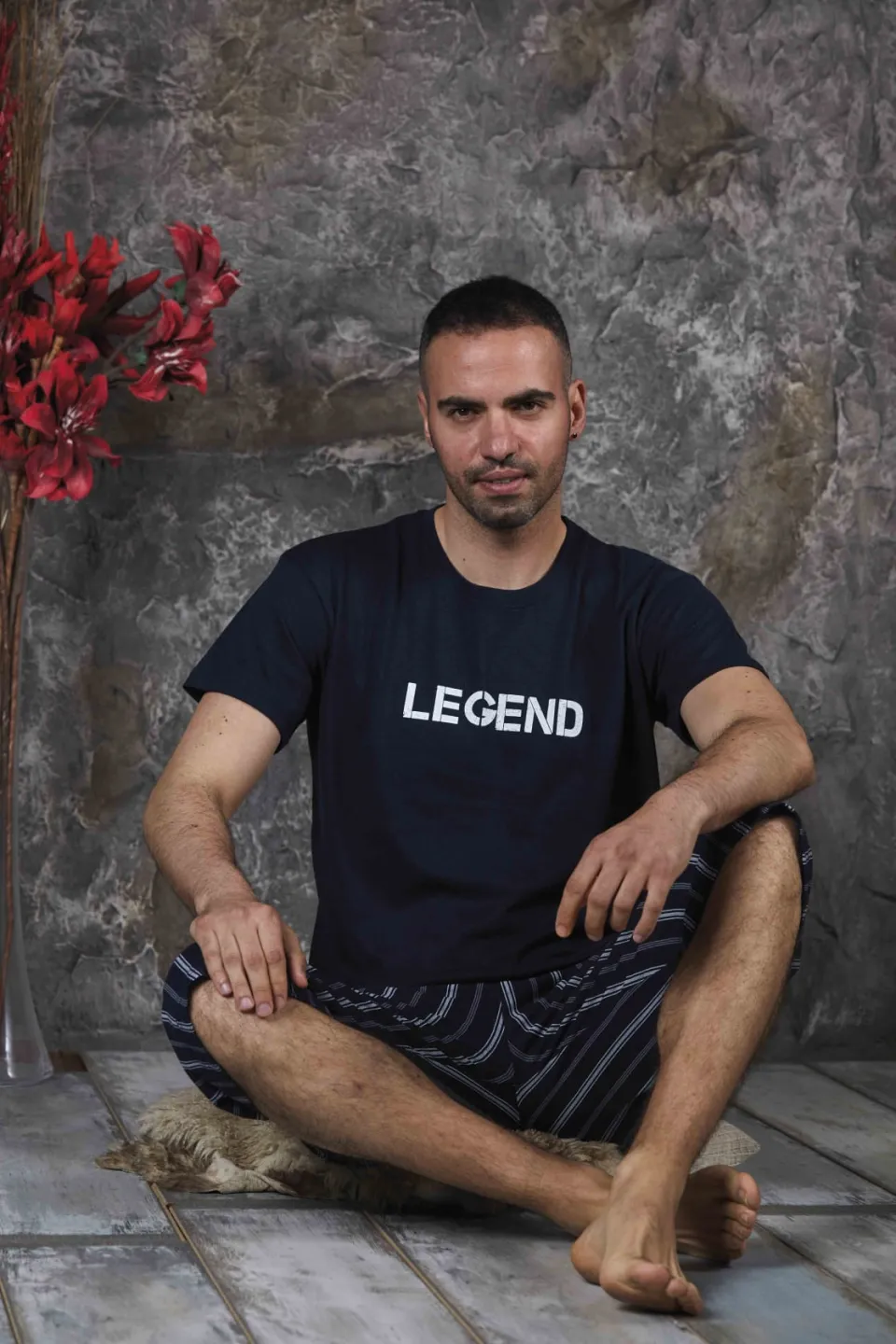 Pijama bărbați din bumbac – tricou cu imprimeu "LEGEND"- Bleumarin - 1