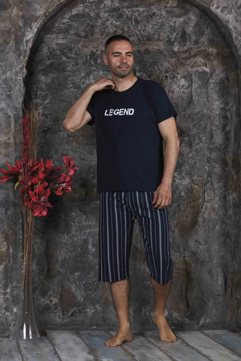 Pijama bărbați din bumbac – tricou cu imprimeu "LEGEND"- Bleumarin - 2