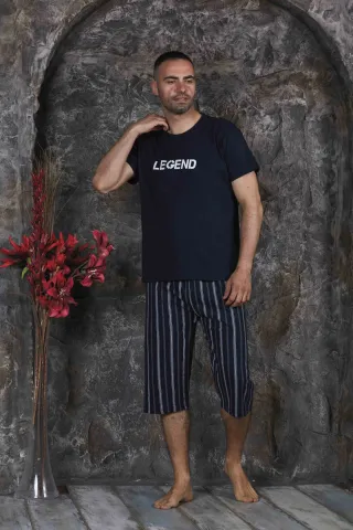 Pijama bărbați din bumbac – tricou cu imprimeu "LEGEND"- Bleumarin hover
