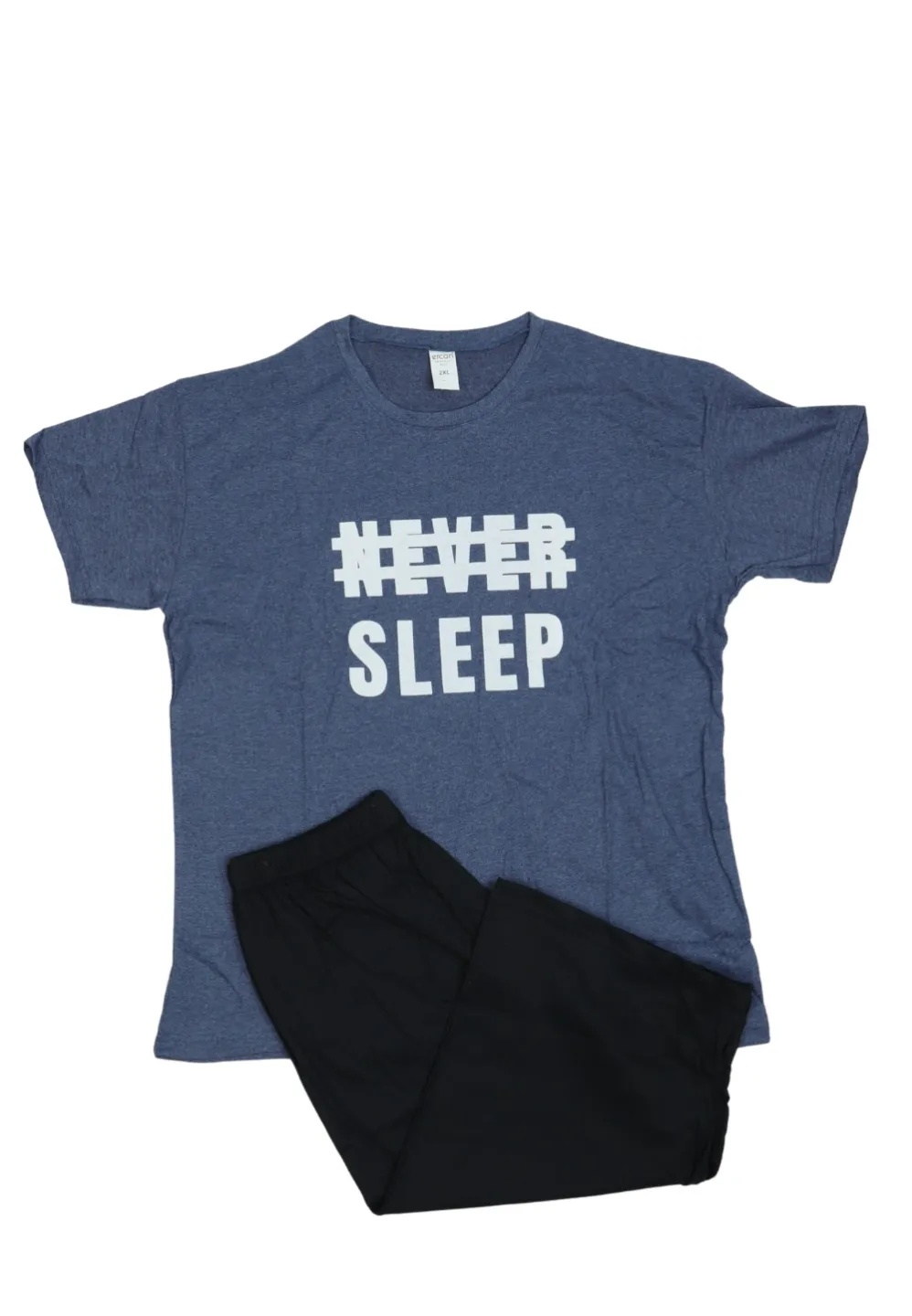Pijama bărbați din bumbac – tricou cu imprimeu "Never Sleep"- Bleumarin - 1