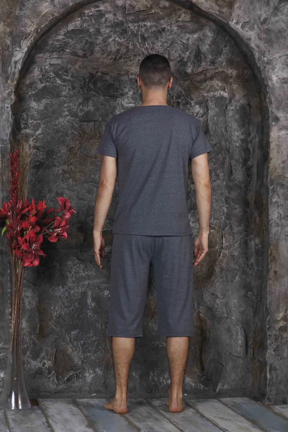 Pijama bărbați din bumbac – tricou cu imprimeu "SURF THE WAVE" - Gri - 3