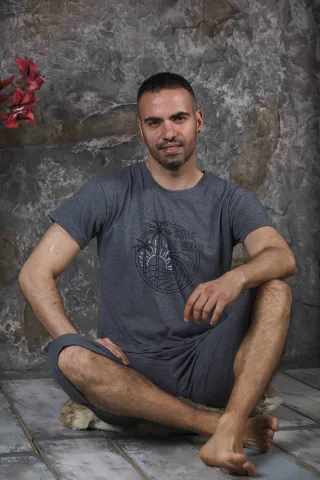 Pijama bărbați din bumbac – tricou cu imprimeu "SURF THE WAVE" - Gri