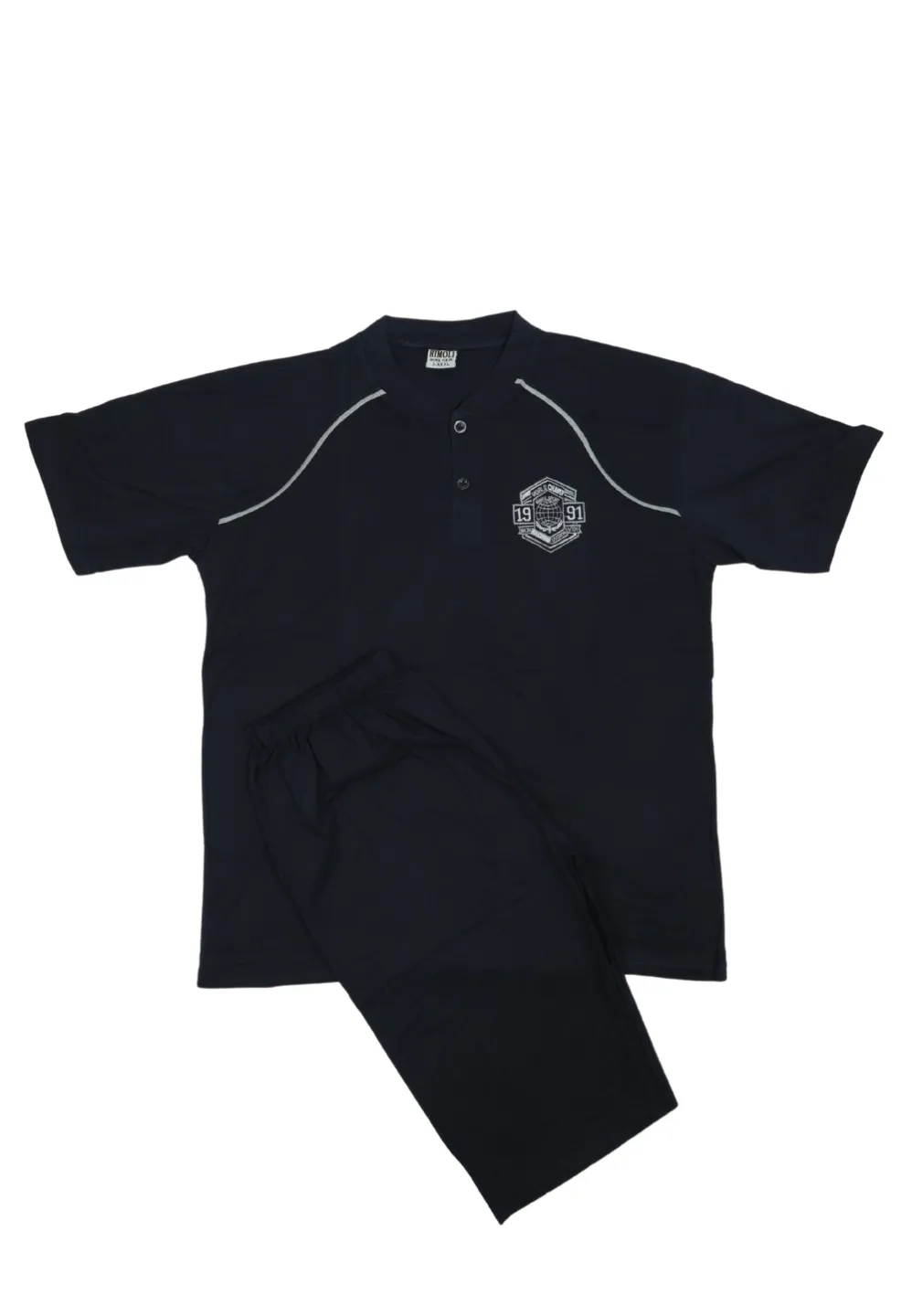 Pijama bărbați din bumbac – tricou cu pantaloni 3/4- negru - 1