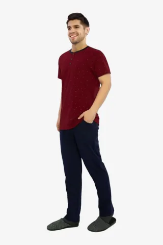Pijama Bărbați Freenight Culoare Bordo, Imprimeu Minimalist