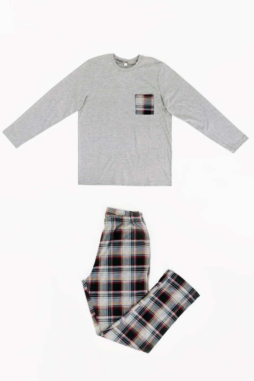 Pijama bărbați Freenight cu buzunar aplicat, mânecă lungă și pantaloni lungi, gri - 1