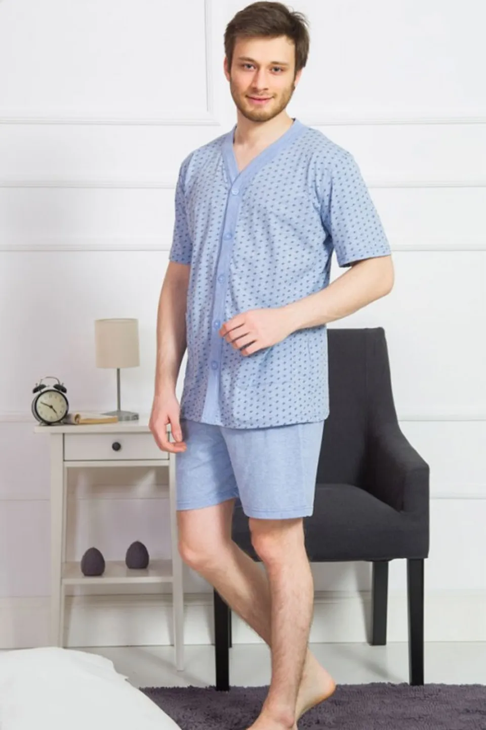 Pijama Bărbați Vienetta din Bumbac, Culoare Albastru - 1