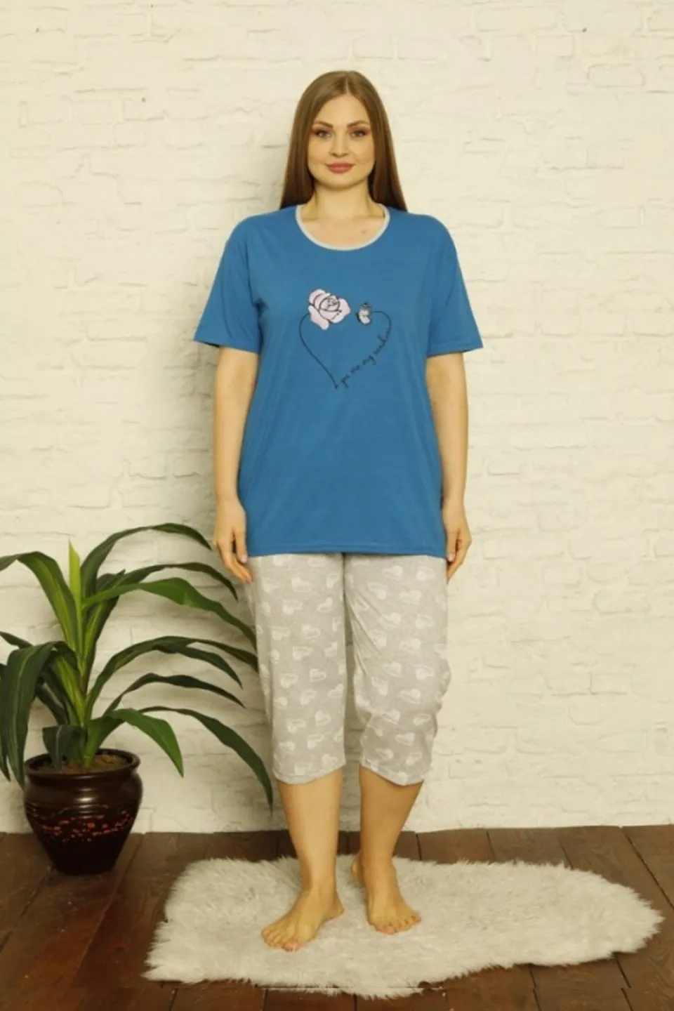 Pijama Serena, culoare albastru, imprimeu YOU ARE MY SUNSHINE - 1