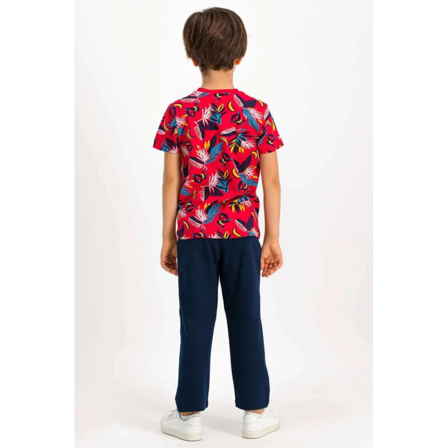 Pijama copii cu tricou și pantaloni lungi, imprimeu banane, rosu - 2