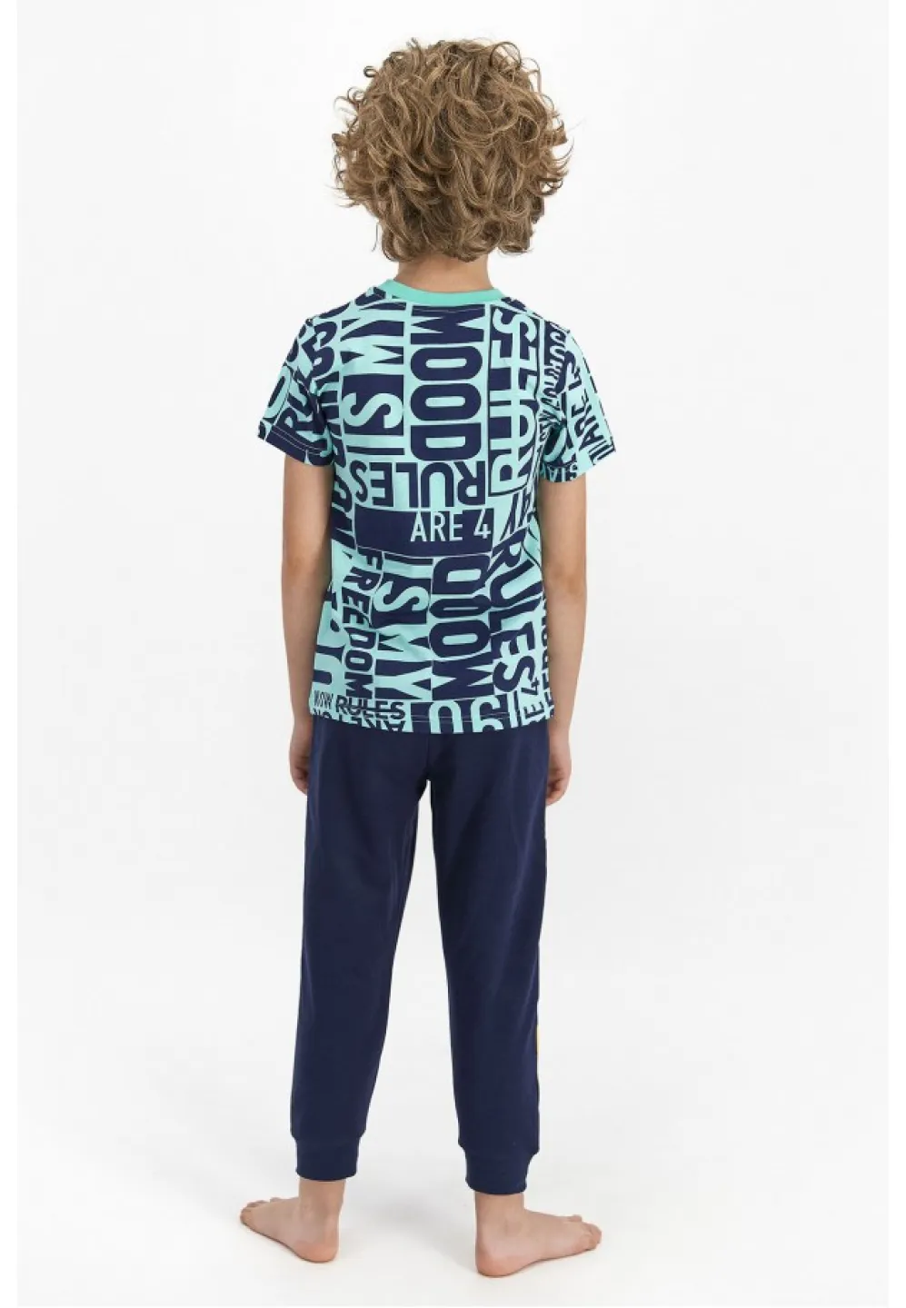 Pijama copil cu tricou și pantaloni lungi, imprimeu cifre, Verde - 2