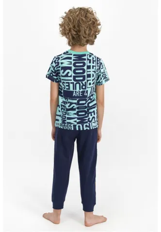 Pijama copil cu tricou și pantaloni lungi, imprimeu cifre, Verde hover