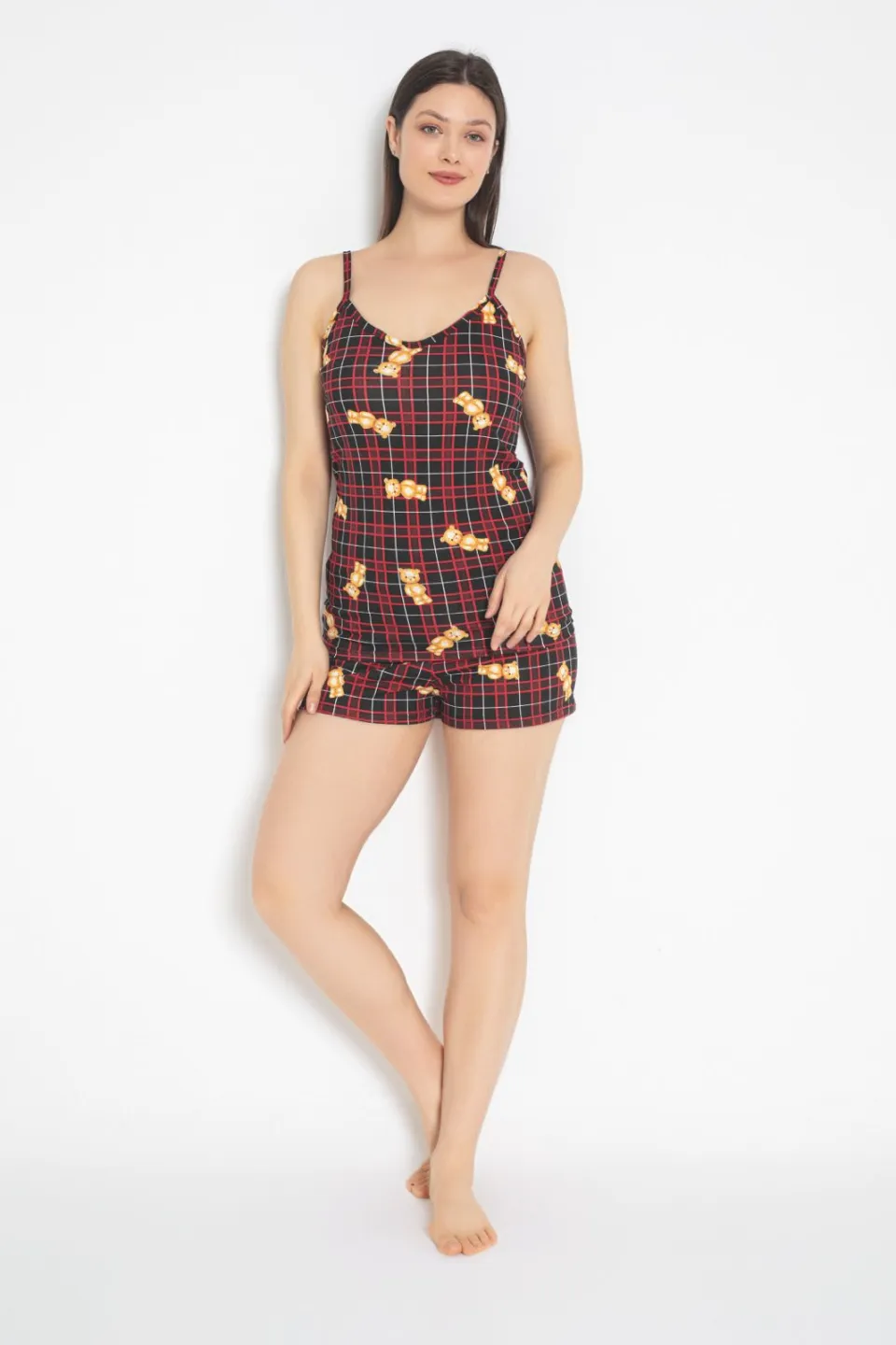 Pijama damă, 100% bumbac, maiou și short, imprimeu ursuleți - 2