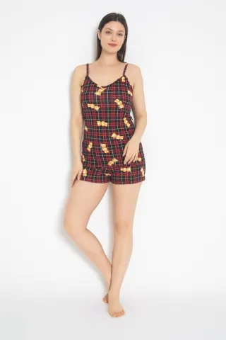 Pijama damă, 100% bumbac, maiou și short, imprimeu ursuleți hover