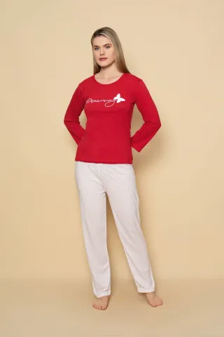 Pijama damă cu mânecă lungă și pantaloni lungi asortați, imprimeu ,,Dreaming"