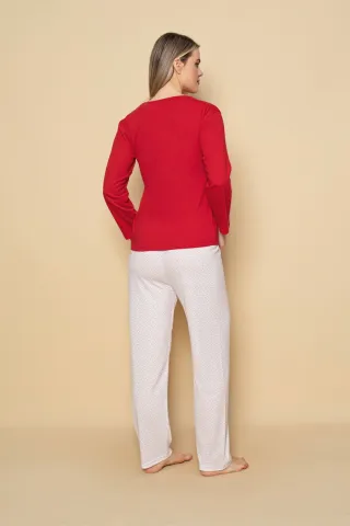 Pijama damă cu mânecă lungă și pantaloni lungi asortați, imprimeu ,,Dreaming" hover