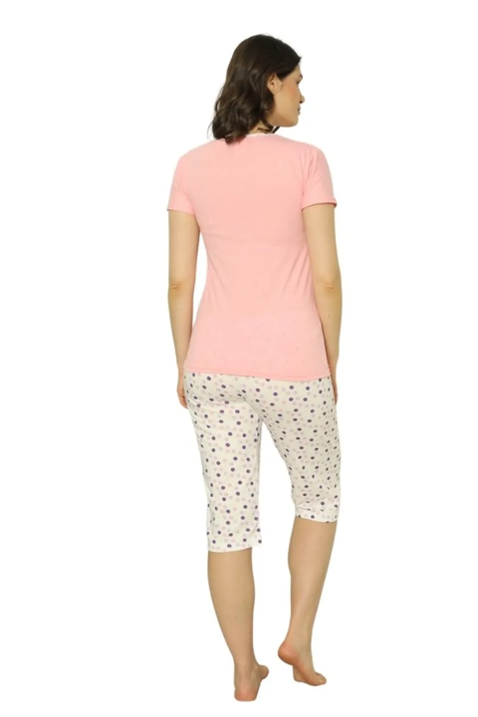 Pijama dama din bumbac, imprimeu cu baloane, maneca scurta si pantaloni 3/4, roz deschis - 2