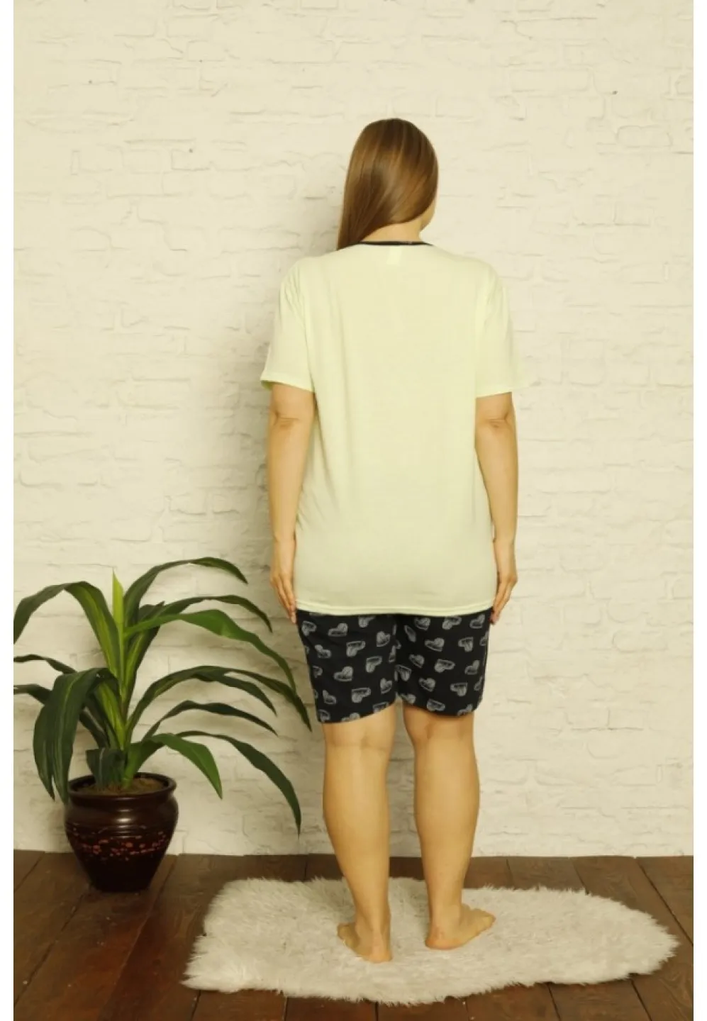 Pijama dama Big Size din bumbac, imprimeu ,,Shine Bright'', maneca scurta si pantaloni scurti, verde - 3