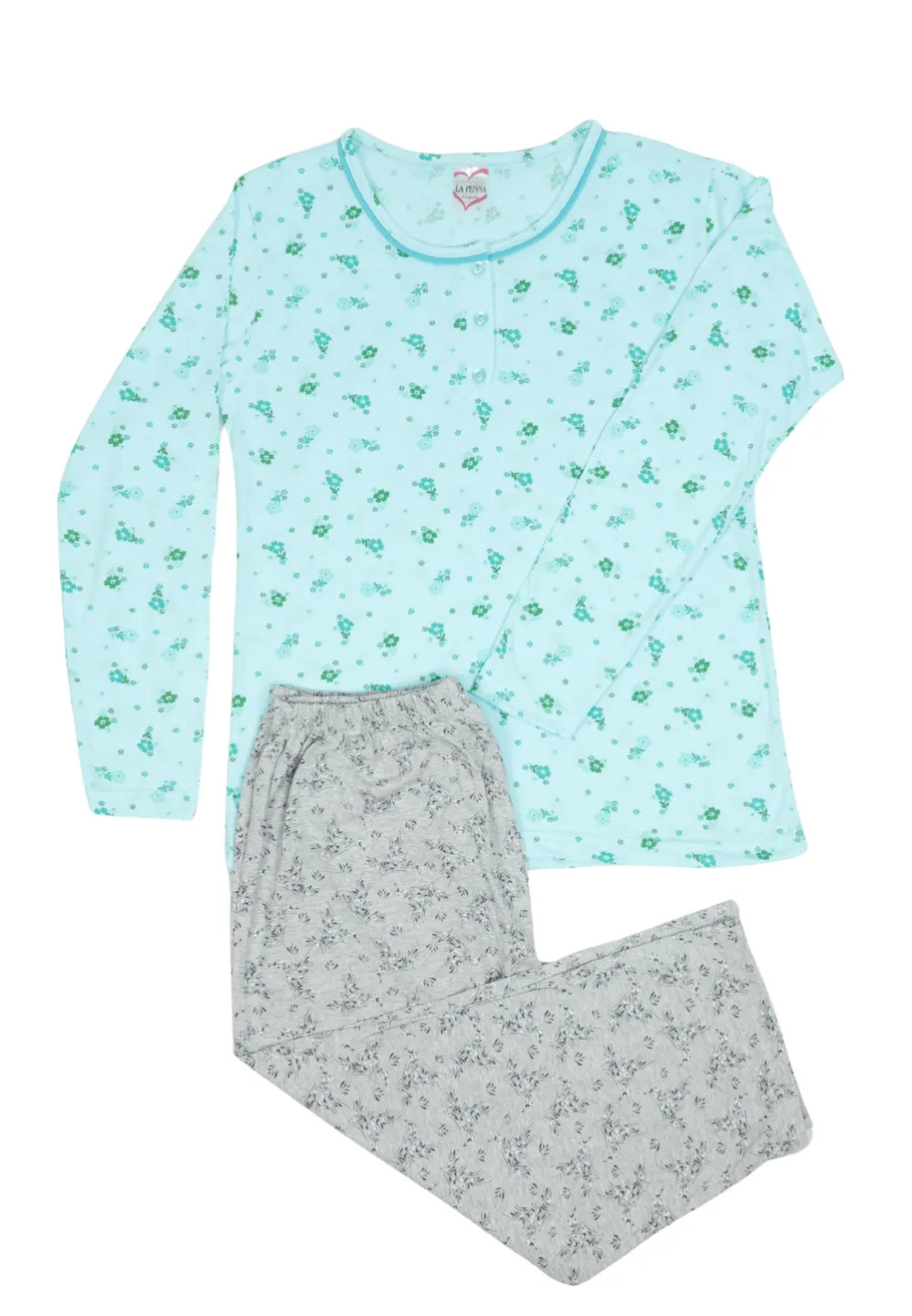 Pijama damă big size din bumbac mânecă lunga și pantaloni 3/4 - 1