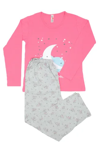 Pijama damă big size din bumbac mânecă lungă și pantaloni lungi