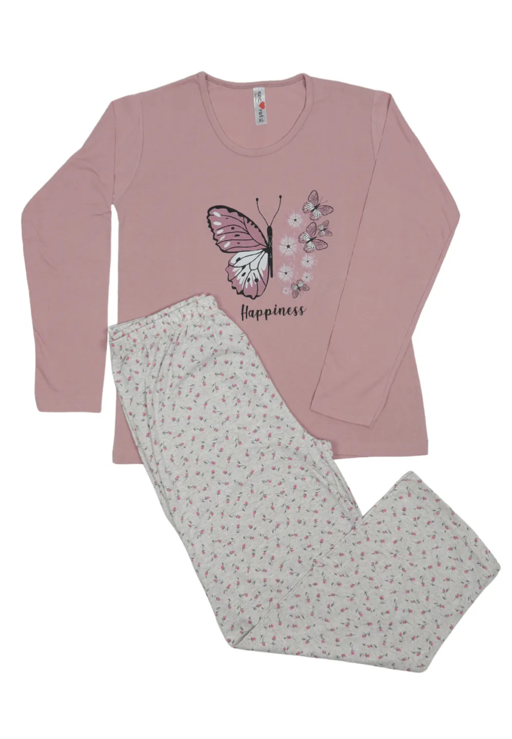 Pijama damă big size din bumbac mânecă lungă și pantaloni lungi - 1