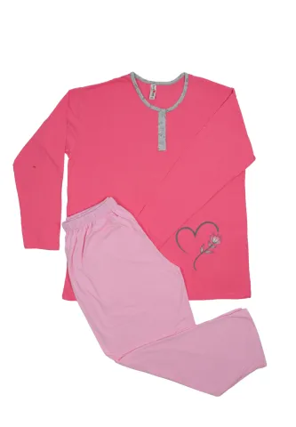 Pijama damă big size din bumbac mânecă lungă și pantaloni lungi