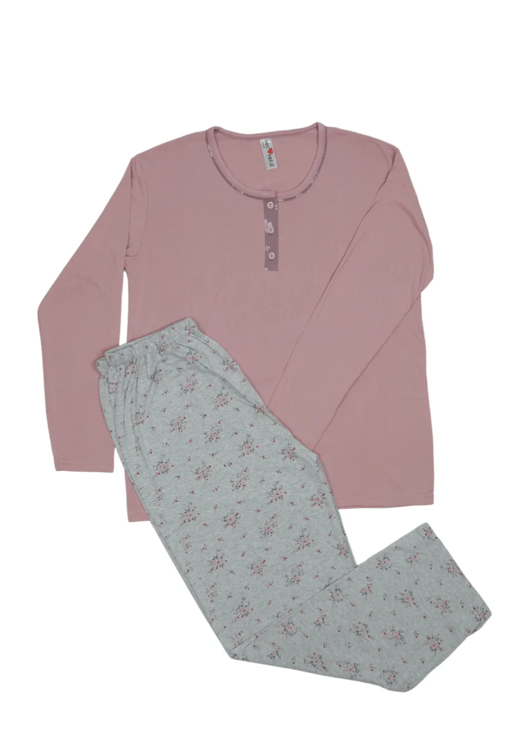 Pijama damă big size din bumbac mânecă lungă și pantaloni lungi - 1