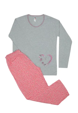 Pijama damă big size din bumbac mânecă lungă și pantaloni lungi