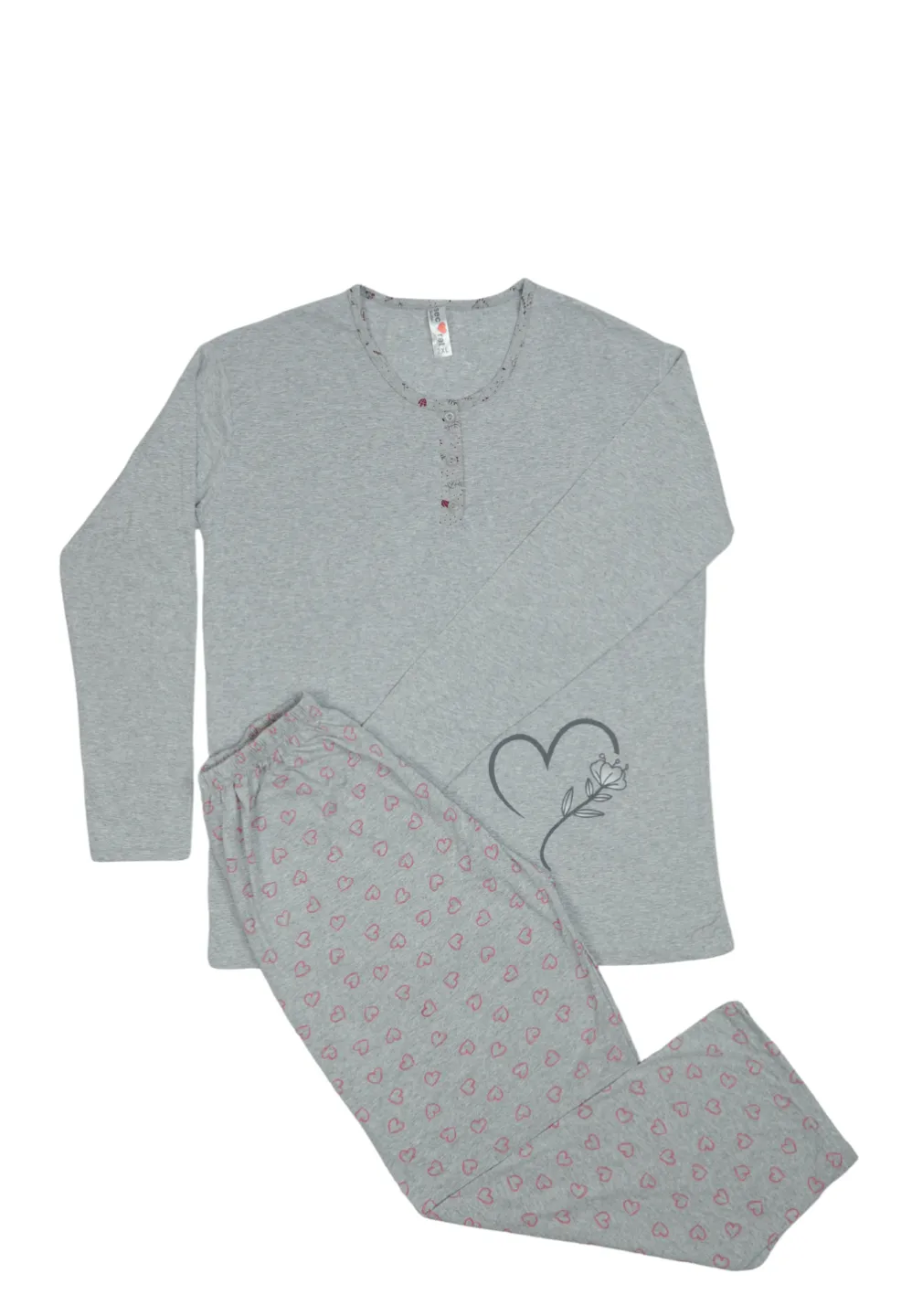 Pijama damă big size din bumbac mânecă lungă și pantaloni lungi - 1