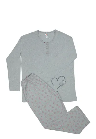 Pijama damă big size din bumbac mânecă lungă și pantaloni lungi