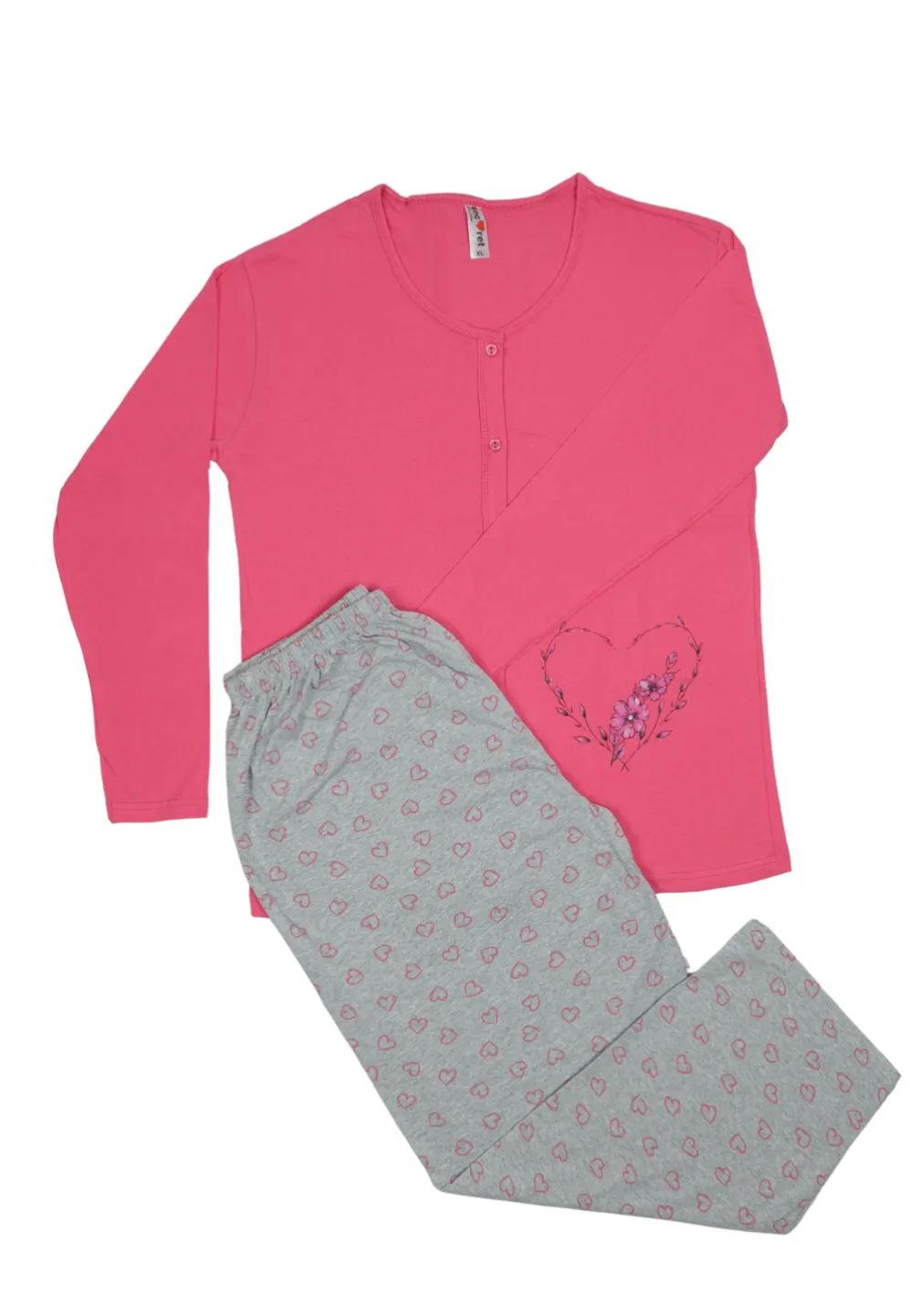 Pijama damă big size din bumbac mânecă lungă și pantaloni lungi - 1