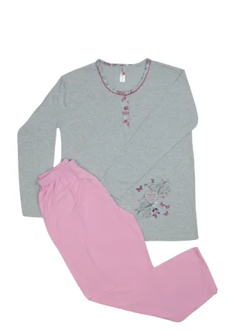 Pijama damă big size din bumbac mânecă lungă și pantaloni lungi