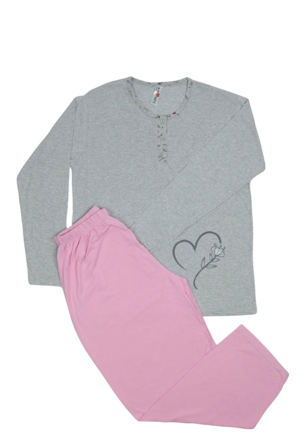 Pijama damă big size din bumbac mânecă lungă și pantaloni lungi - 1