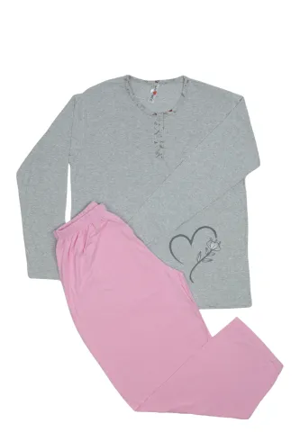 Pijama damă big size din bumbac mânecă lungă și pantaloni lungi