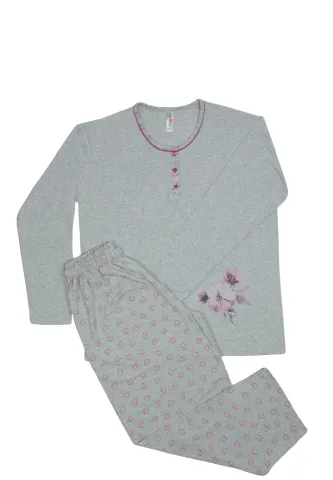 Pijama damă big size din bumbac mânecă lungă și pantaloni lungi