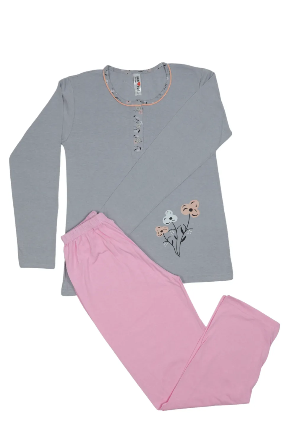 Pijama damă big size din bumbac mânecă lungă și pantaloni lungi - 1