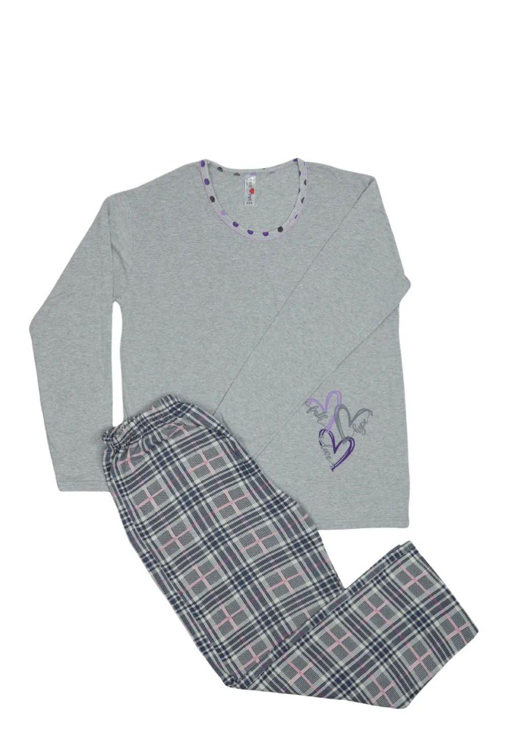 Pijama damă big size din bumbac mânecă lungă și pantaloni lungi - 1