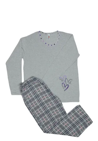 Pijama damă big size din bumbac mânecă lungă și pantaloni lungi