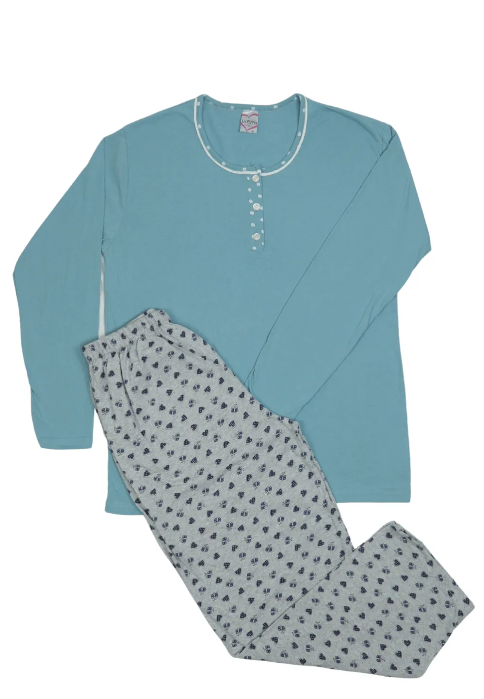 Pijama damă big size din bumbac mânecă lungă și pantaloni lungi - 1