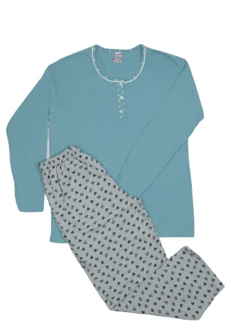 Pijama damă big size din bumbac mânecă lungă și pantaloni lungi