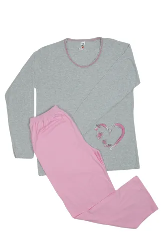 Pijama damă big size din bumbac mânecă lungă și pantaloni lungi