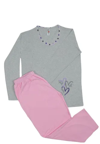 Pijama damă big size din bumbac mânecă lungă și pantaloni lungi