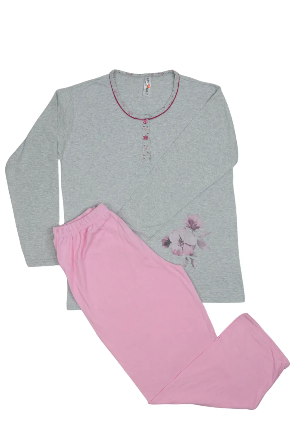 Pijama damă big size din bumbac mânecă lungă și pantaloni lungi - 1