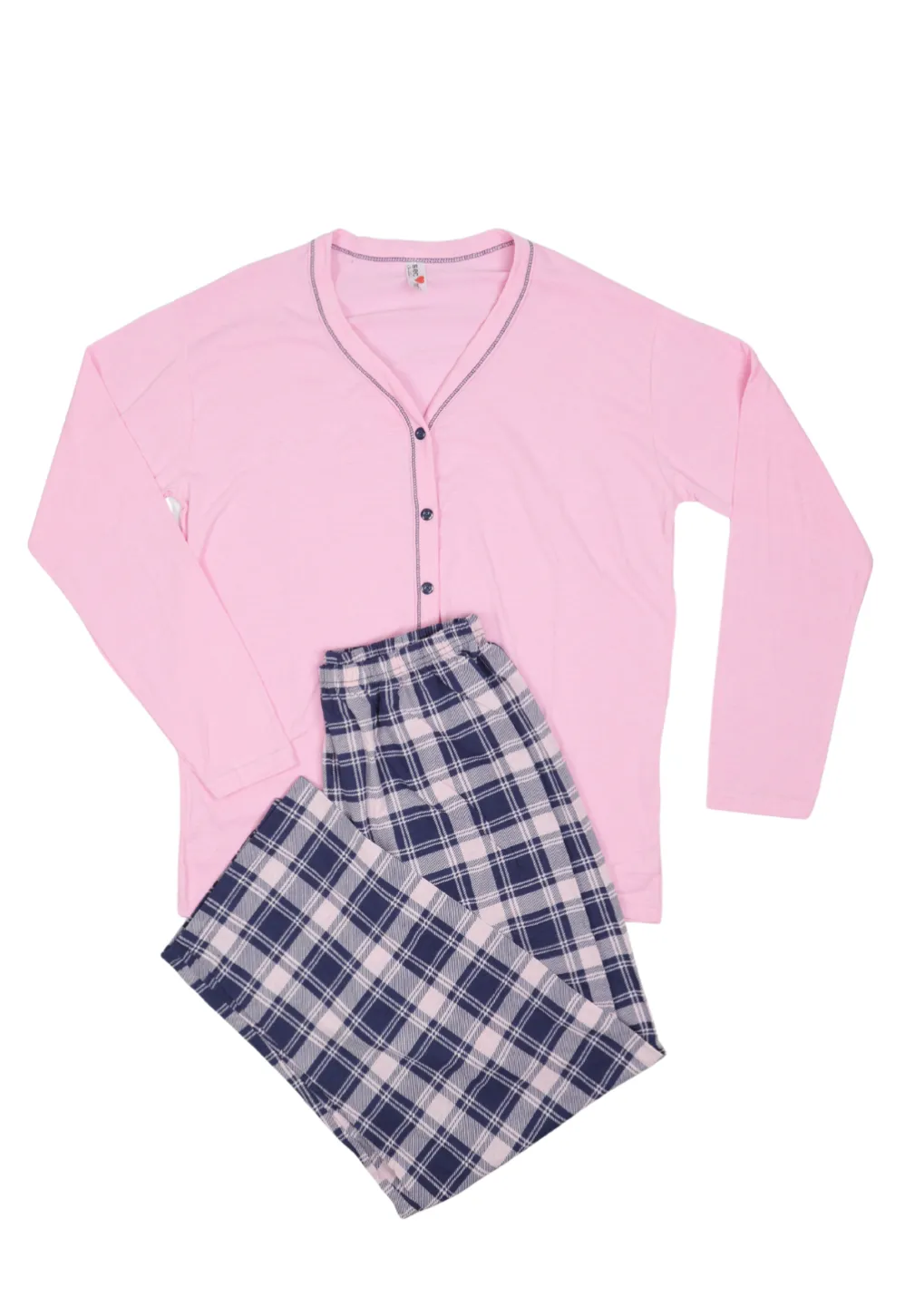 Pijama damă big size din bumbac mânecă lungă și pantaloni lungi - 1