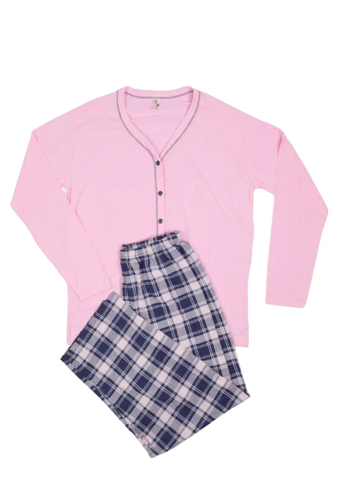 Pijama damă big size din bumbac mânecă lungă și pantaloni lungi