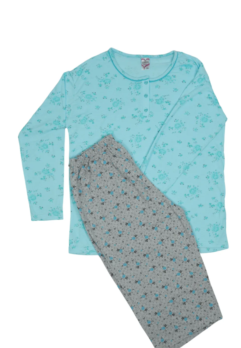 Pijama damă big size din bumbac mânecă lungă și pantaloni lungi - 2