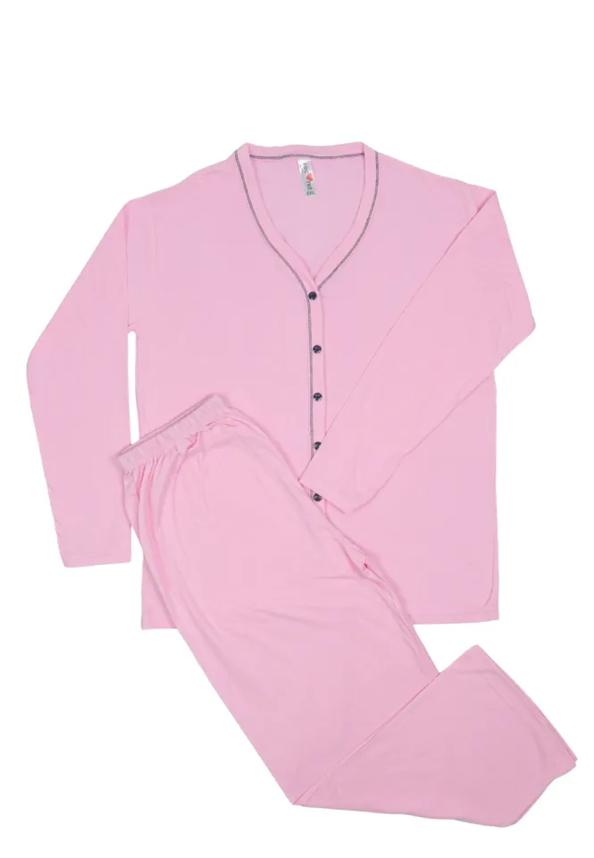 Pijama damă big size din bumbac mânecă lungă și pantaloni lungi