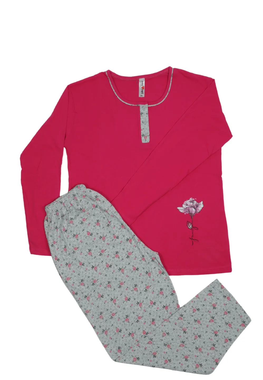 Pijama damă big size din bumbac mânecă lungă și pantaloni lungi - 1