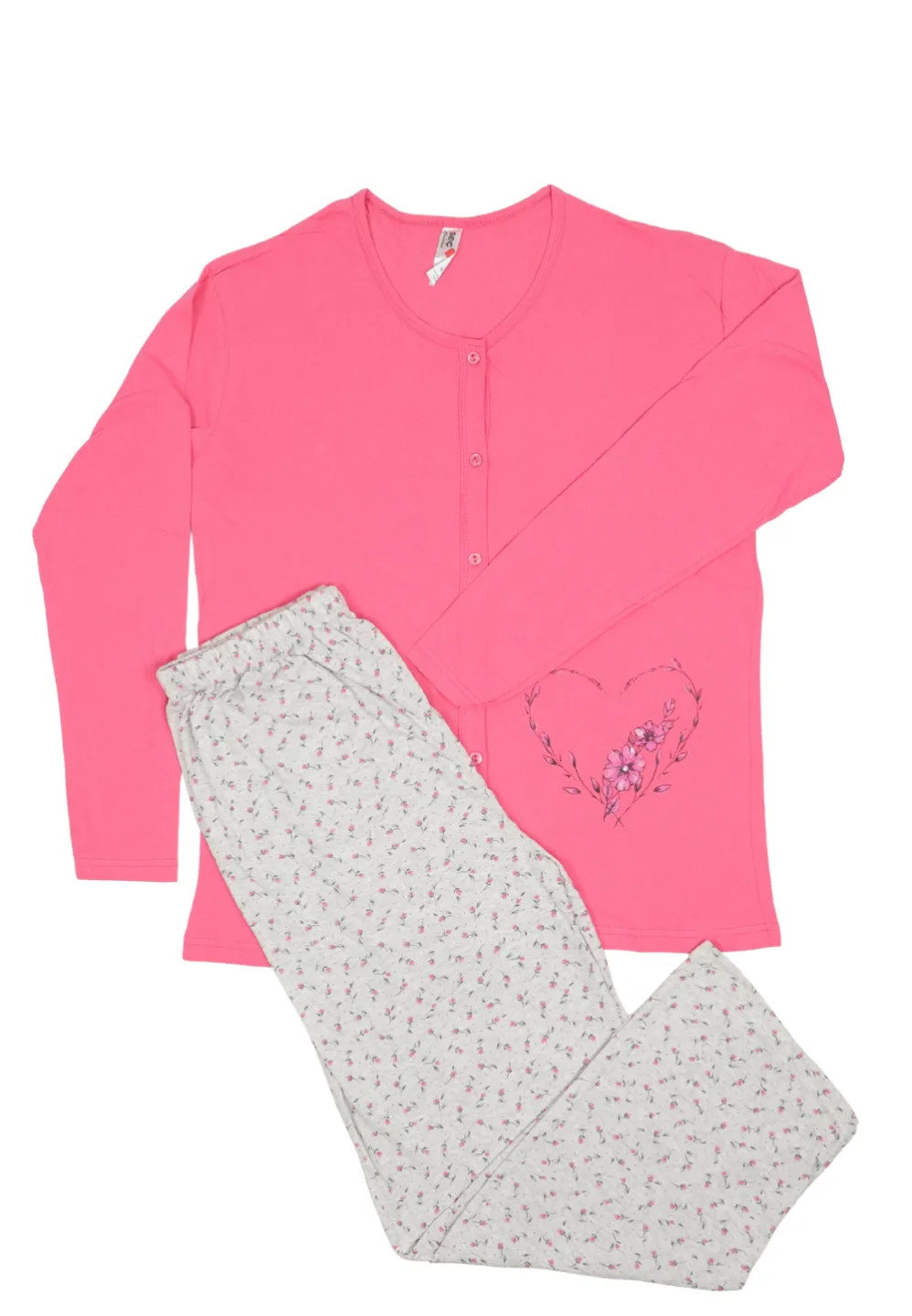 Pijama damă big size din bumbac mânecă lungă și pantaloni lungi - 1