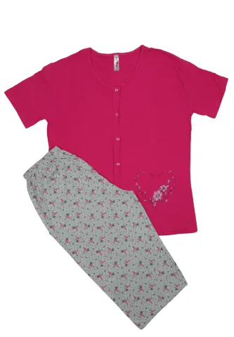 Pijama damă big size din bumbac mânecă scurtă și pantaloni 3/4